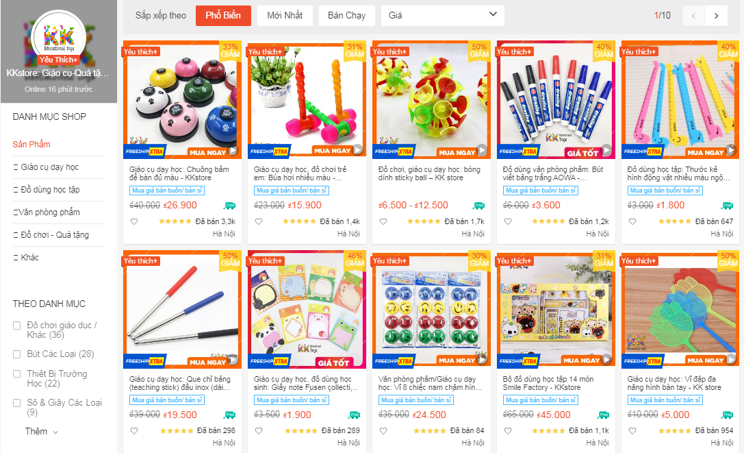 Cửa hàng bán đồ dùng học tập trên shopee