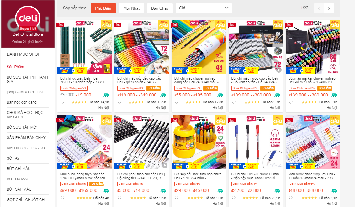 Cửa hàng bán đồ dùng học tập trên shopee